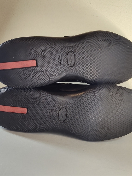 Prada Black Leather Slip-On Loafers with Silver Buckle Sz 9